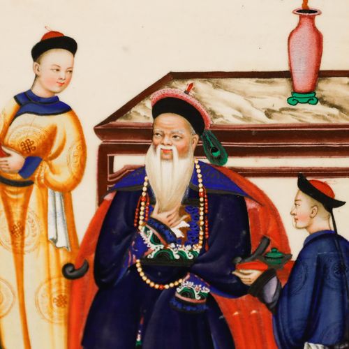 Chinese School 19th Century Gouache Serving Elders photo Art