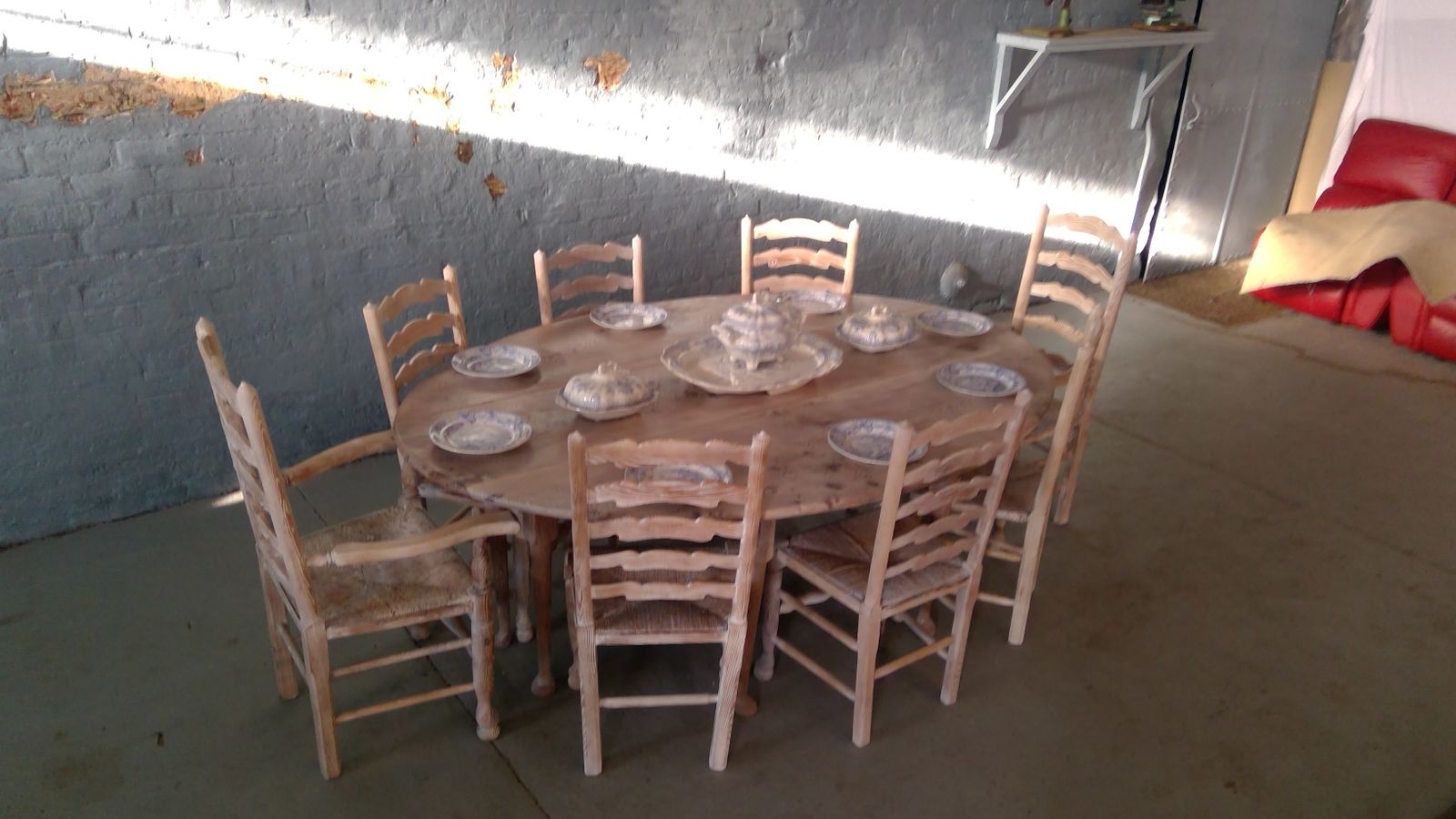 Limed Elm Opened Grained Queen Anne Cabriole Leg Dining Table With Eight Chairs photo 3500.0