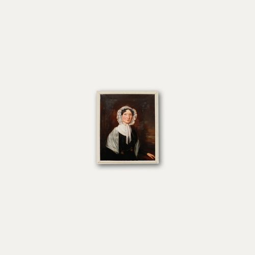 19th Century Oil Lady With A Pocket Watch Chain photo vinterior