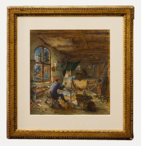 After Adriaen Van Ostade 19th Century Watercolour, The Painter In His Studio