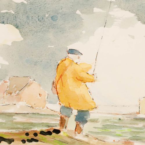 Roland Batchelor (1889 1990) Framed Watercolour, Fisherman In His Yellow Mac photo Art
