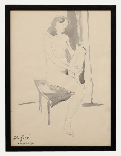 Anton Gold (1914 1970) Mid 20th Century Watercolour, Seated Nude