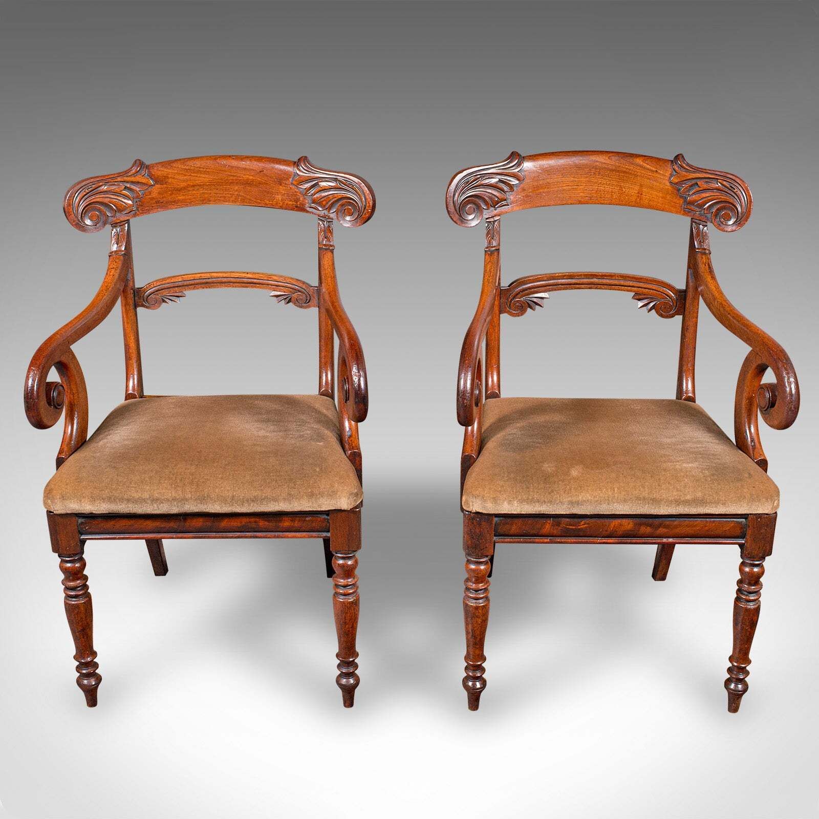 Pair Of Antique Morning Room Chairs, English, Elbow Seat, Regency, Circa 1820 photo furniture