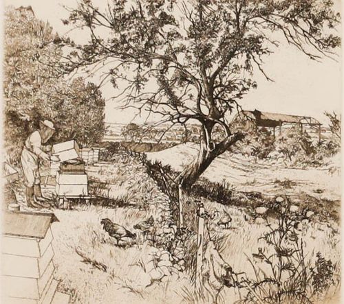 Harold Wilfred Sayer Re Rwa (1913 1993) Framed Etching, The Beekeeper photo furniture