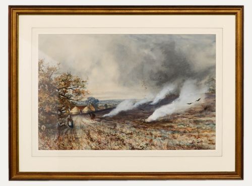 J. Laurence Hart Framed Late 19th Century Watercolour, Stubble Burning