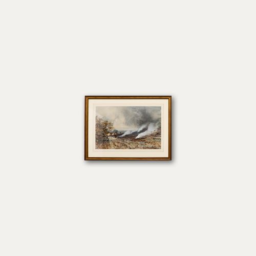 J. Laurence Hart Framed Late 19th Century Watercolour, Stubble Burning photo buy