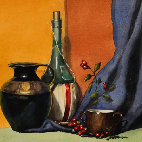 W. G. Roberts Framed Mid 20th Century Watercolour, Still Life With Rose Hips photo Art
