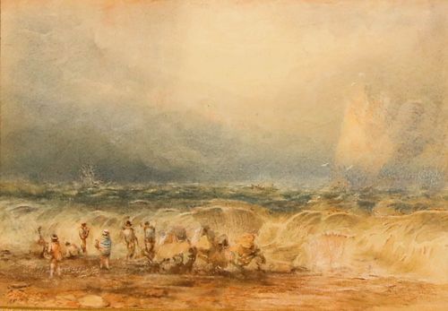 S. Corner Late 19th Century Watercolour, Coastal Landscape With Nymphs Bathing photo furniture