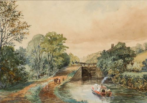 William H Ward Heys (1836 1910) Watercolour, The Old Ship Canal, Manchester photo furniture