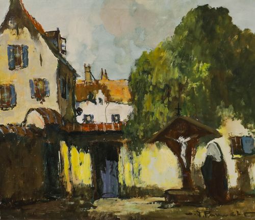 Henri Joseph Pauwels (1903 1983) 20th Century Oil, The Courtyard photo furniture
