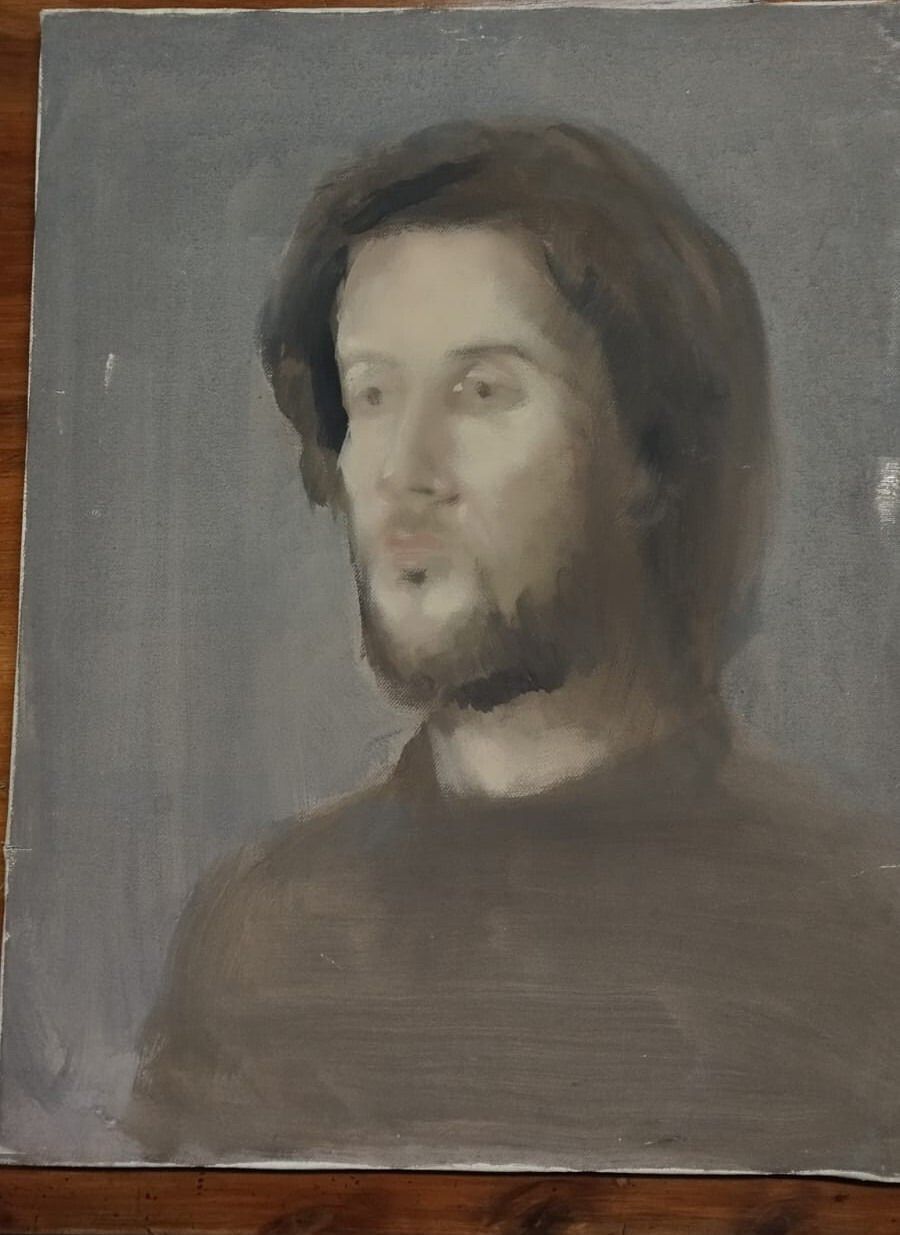 photo vinterior Oil Painting On Canvas Portrait Of Donato Cicconi Annigoni School Simi
