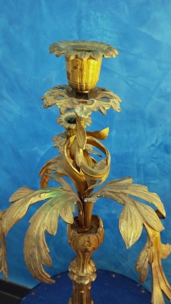Candelabra 4 Lights Antique Gilded Bronze 19th Century Candlestick photo for sale
