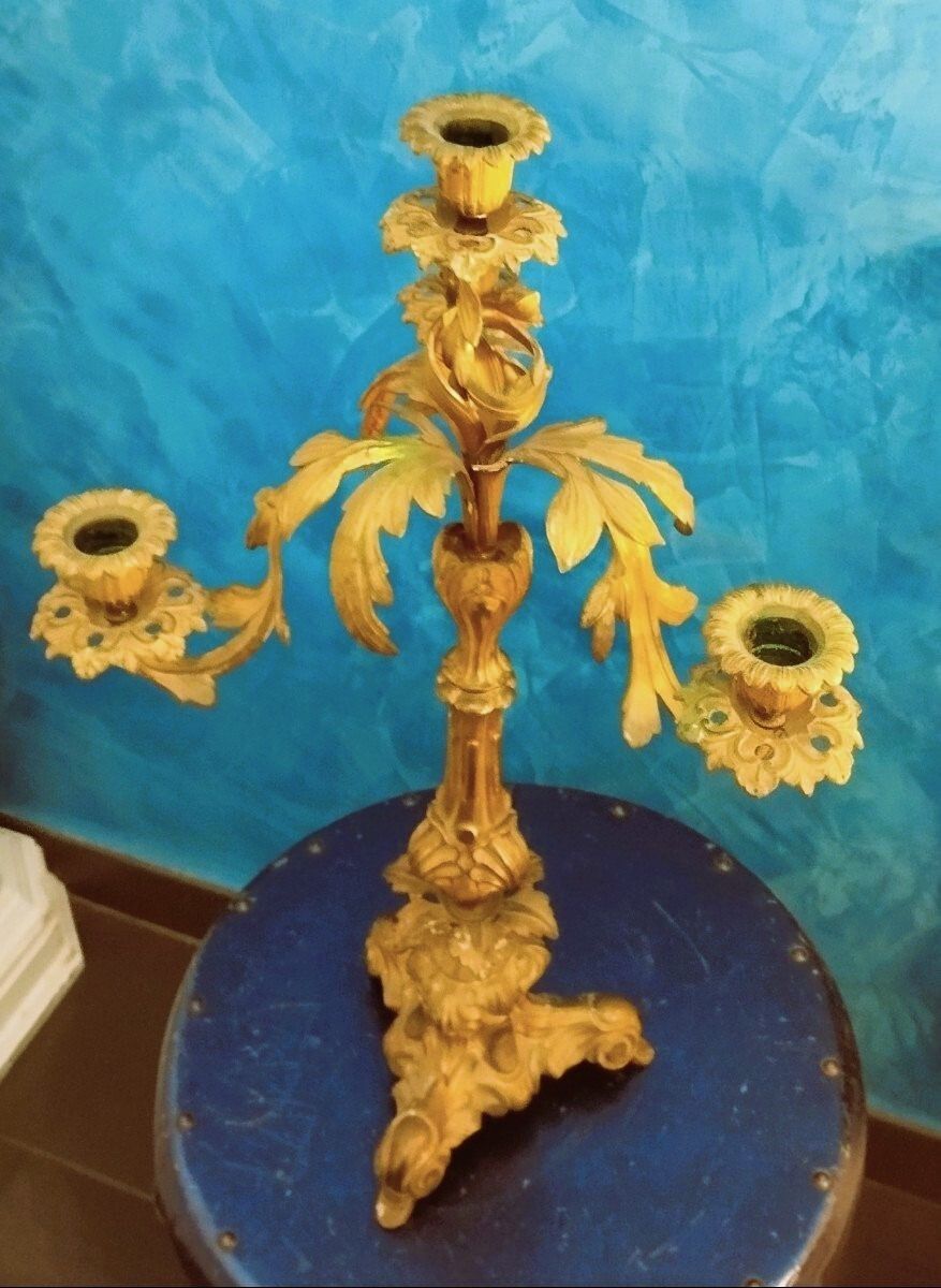 Candelabra 4 Lights Antique Gilded Bronze 19th Century Candlestick photo 228.0