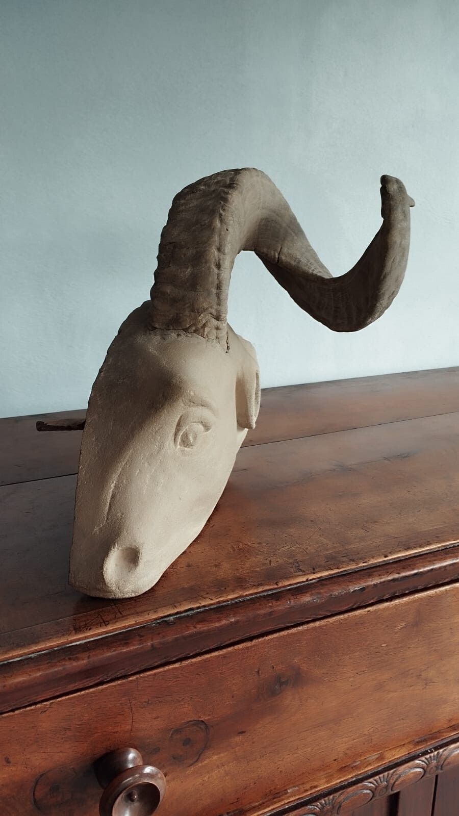Sculpture In Stone Serena Carved Depicting Ram's Head photo vintage