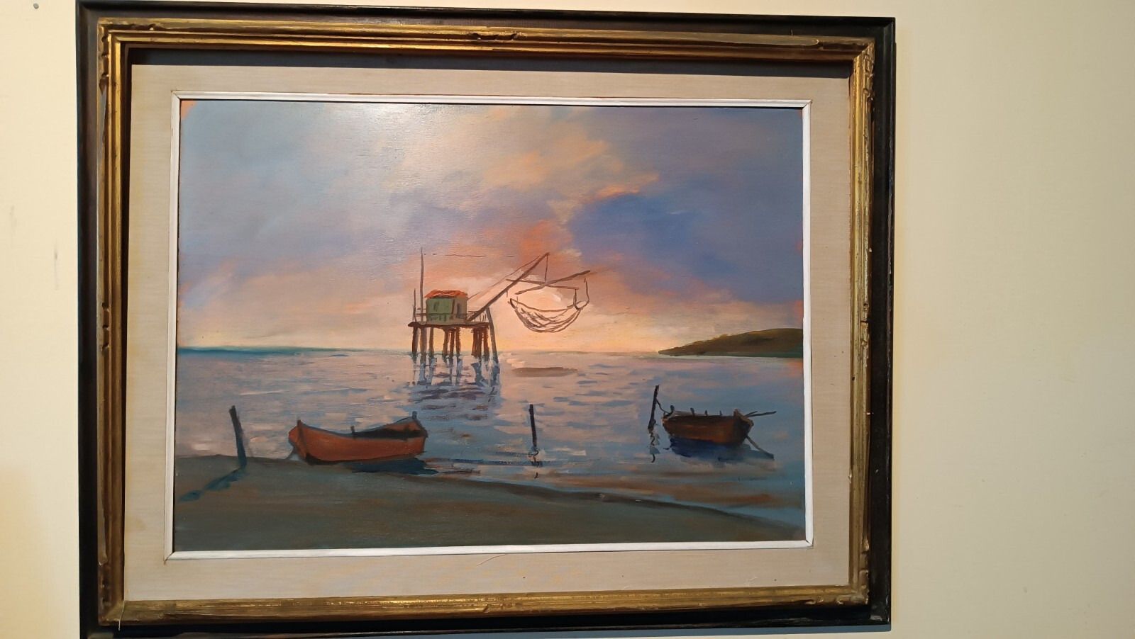 Oil Painting On Canvas 1970s Mouth Of The Arno Pisa photo furniture