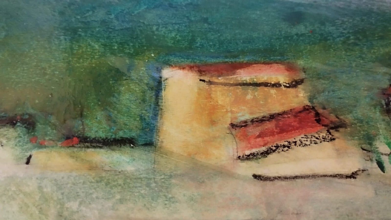 Painting Drawing Mixed Technique Vinicio Olivieri Landscape Tuscan Farmhouses photo for sale