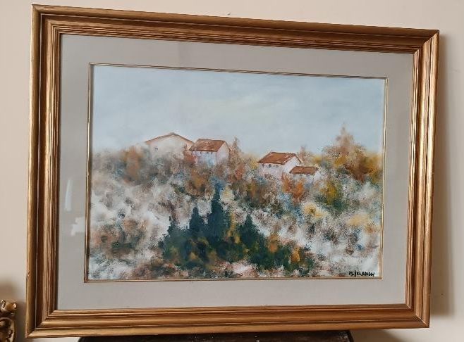 Oil On Canvas Marino Scardigli (Pistoia, 1921 Fish, 2005) Tuscan Landscape photo furniture