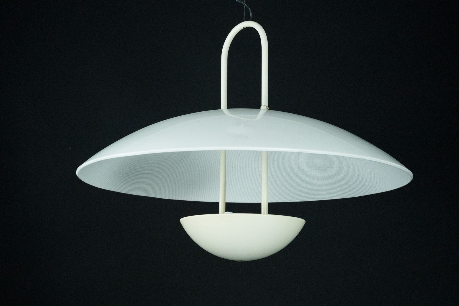 Vintage 1990s White Pendant Lamp With Glass Top Shade. Italy photo furniture