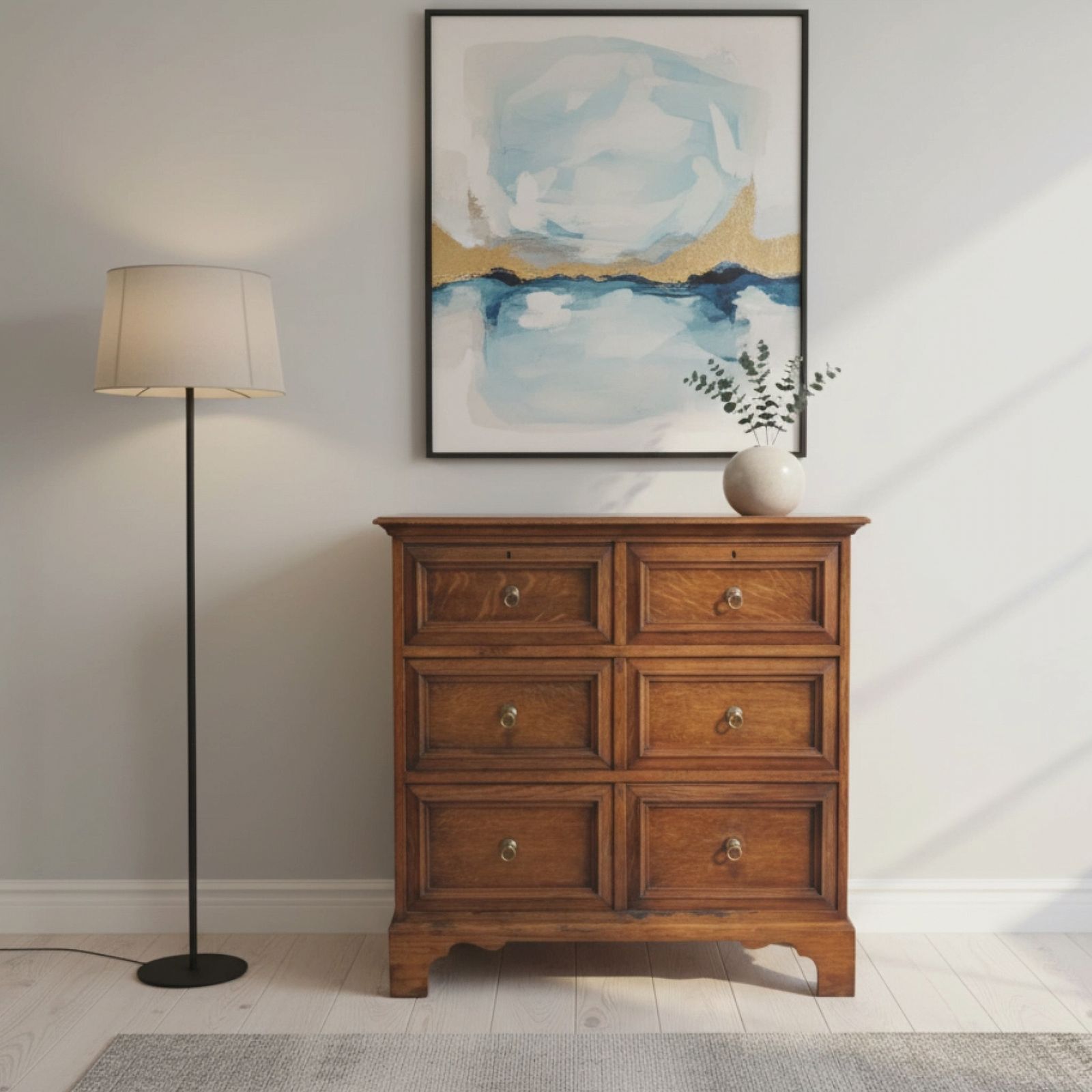 An Attractive Antique Solid Oak Four Chest Drawers