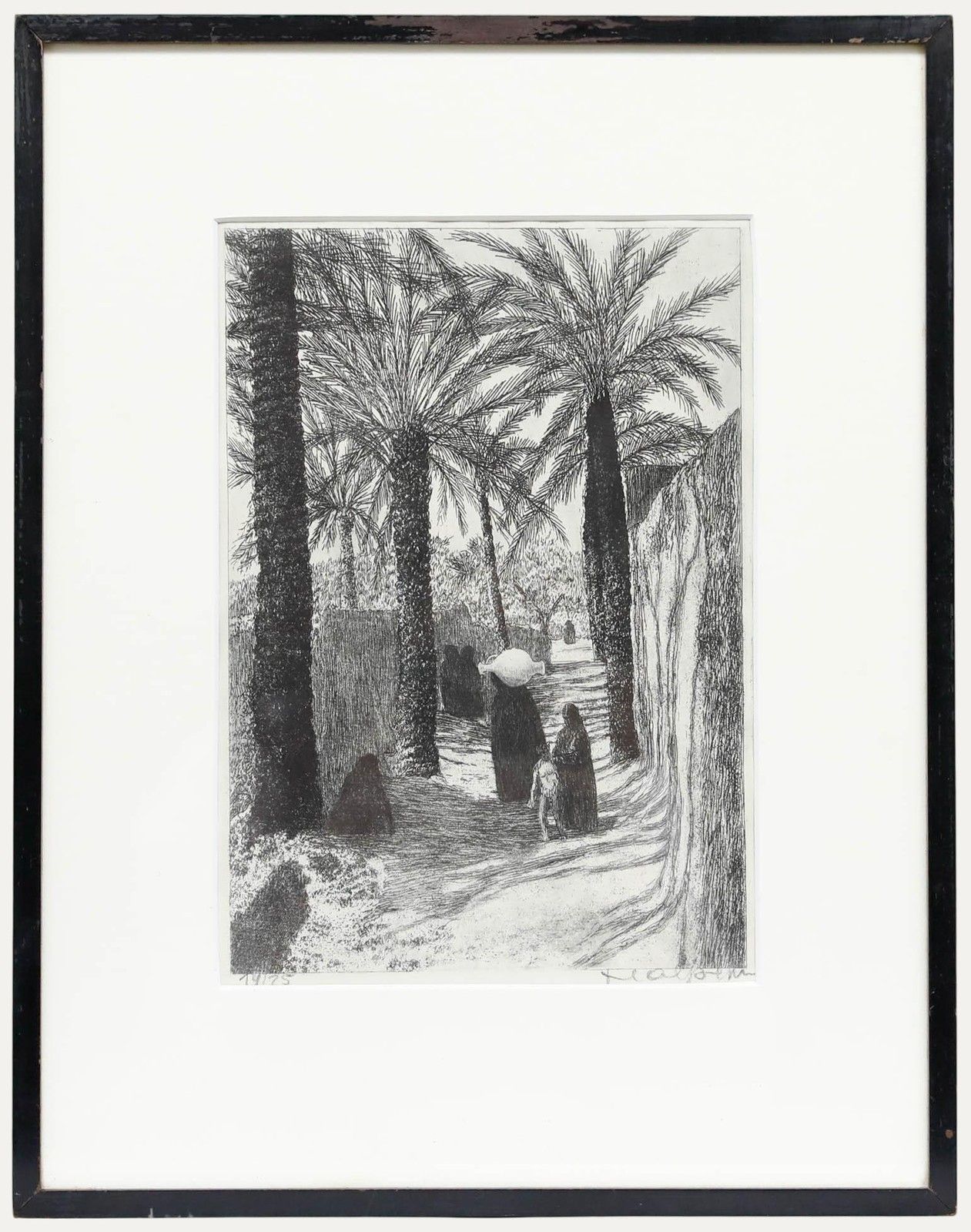 Framed Early 20th Century Etching By The Palm Trees
