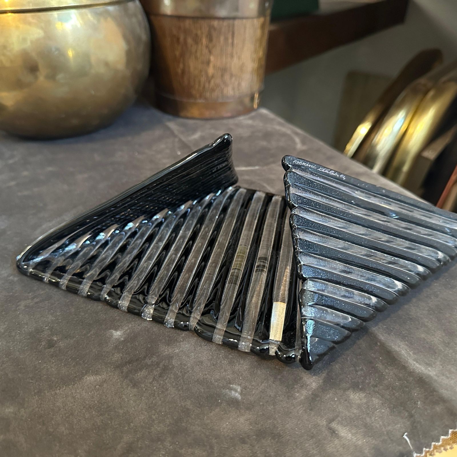 photo furniture 1984s Modernist Black Murano Glass Vide Poche By Venini