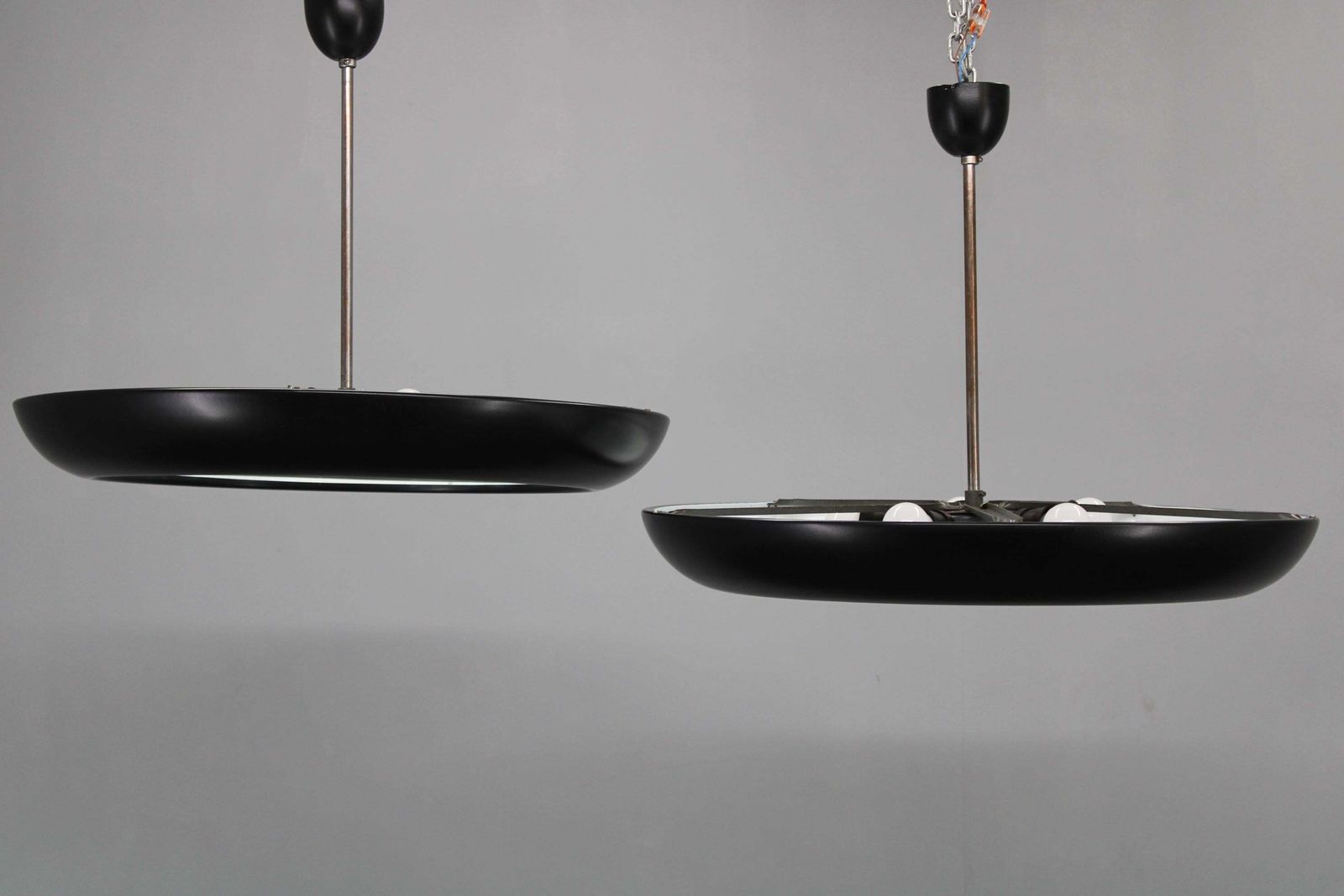 Pair Of Large Bauhaus "Ufo" Pendant Lights By Josef Hurka For Napako, 1940s photo for sale