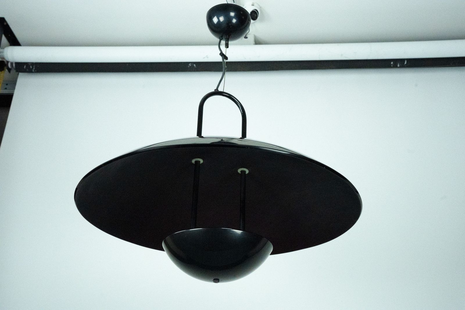 Vintage 1990s Black Pendant Lamp With Glass Top Shade. Italy photo for sale