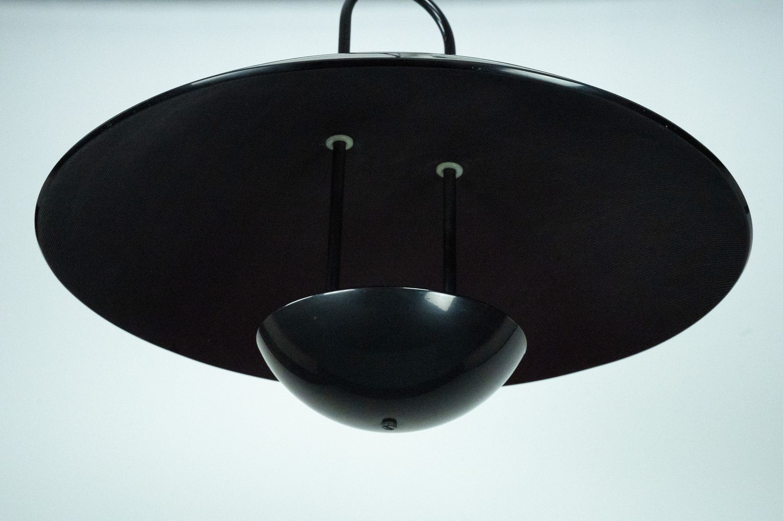 Vintage 1990s Black Pendant Lamp With Glass Top Shade. Italy photo Lighting