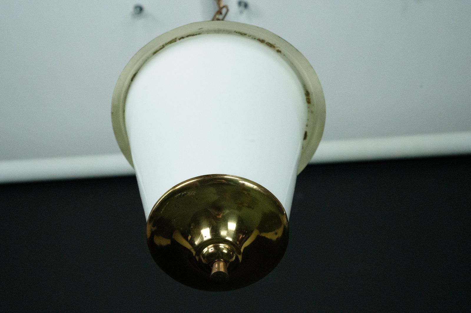 Mid Century Pendant Lantern In Brass And Lattimo Murano Glass, Italy, 1950s. photo furniture