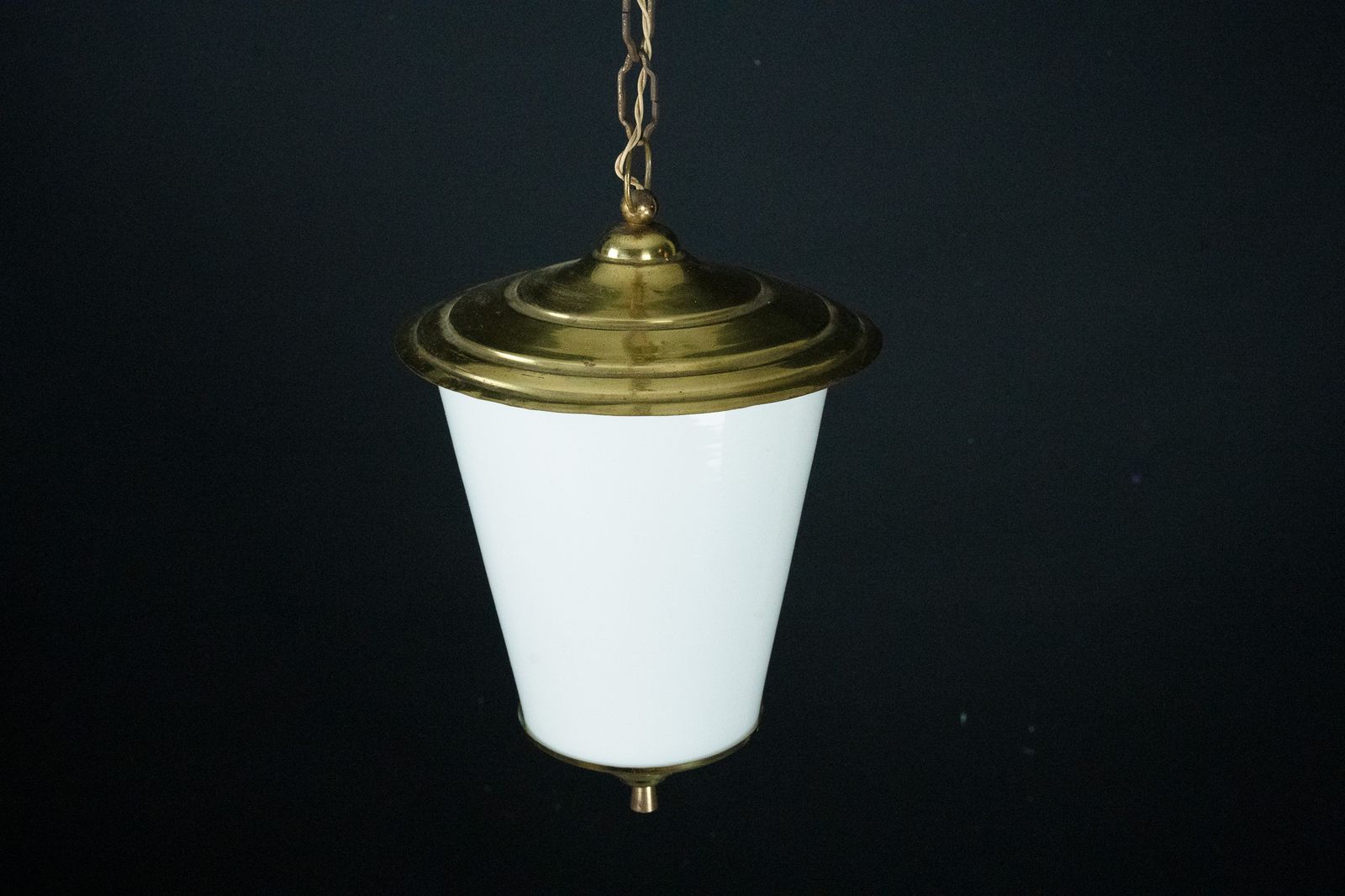Mid Century Pendant Lantern In Brass And Lattimo Murano Glass, Italy, 1950s. photo vinterior