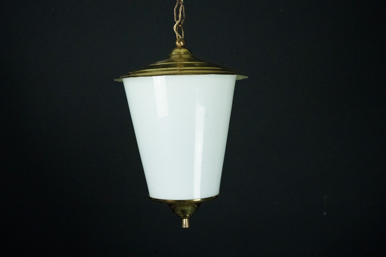 photo furniture Mid Century Pendant Lantern In Brass And Lattimo Murano Glass, Italy, 1950s.
