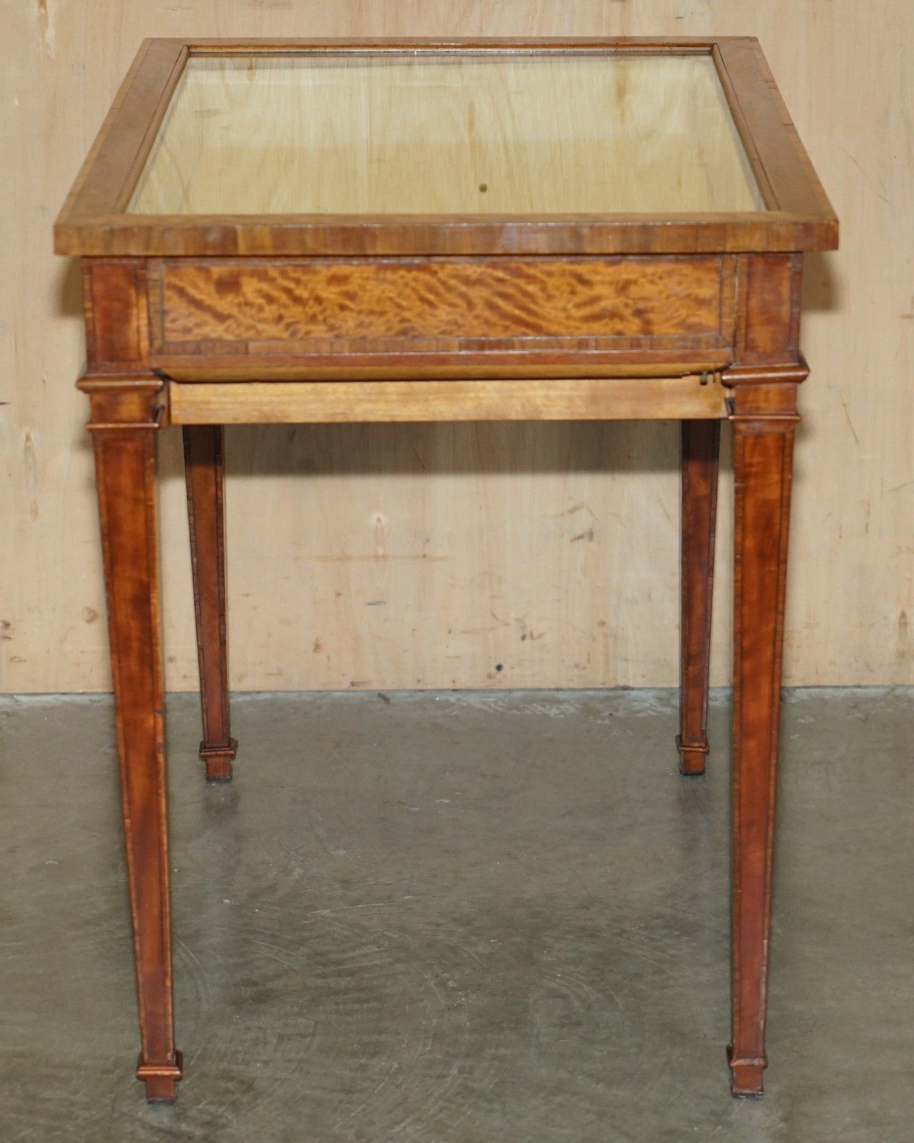 Furniture Antique Satinwood Bijouterie Glass Display Case Side End Table For Trinkets Etc photo