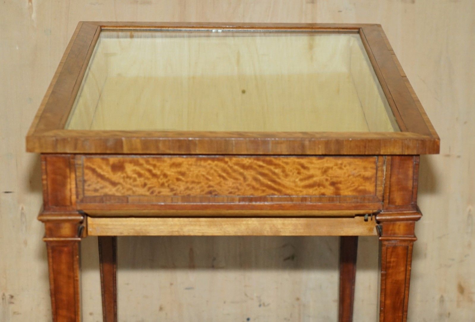 1950.0 Antique Satinwood Bijouterie Glass Display Case Side End Table For Trinkets Etc photo