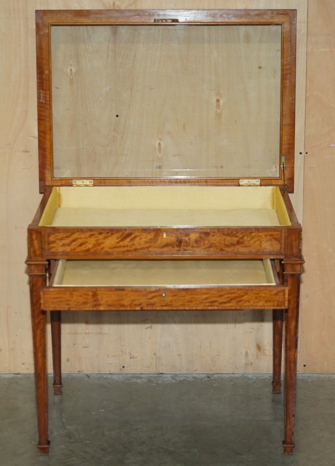photo buy Antique Satinwood Bijouterie Glass Display Case Side End Table For Trinkets Etc
