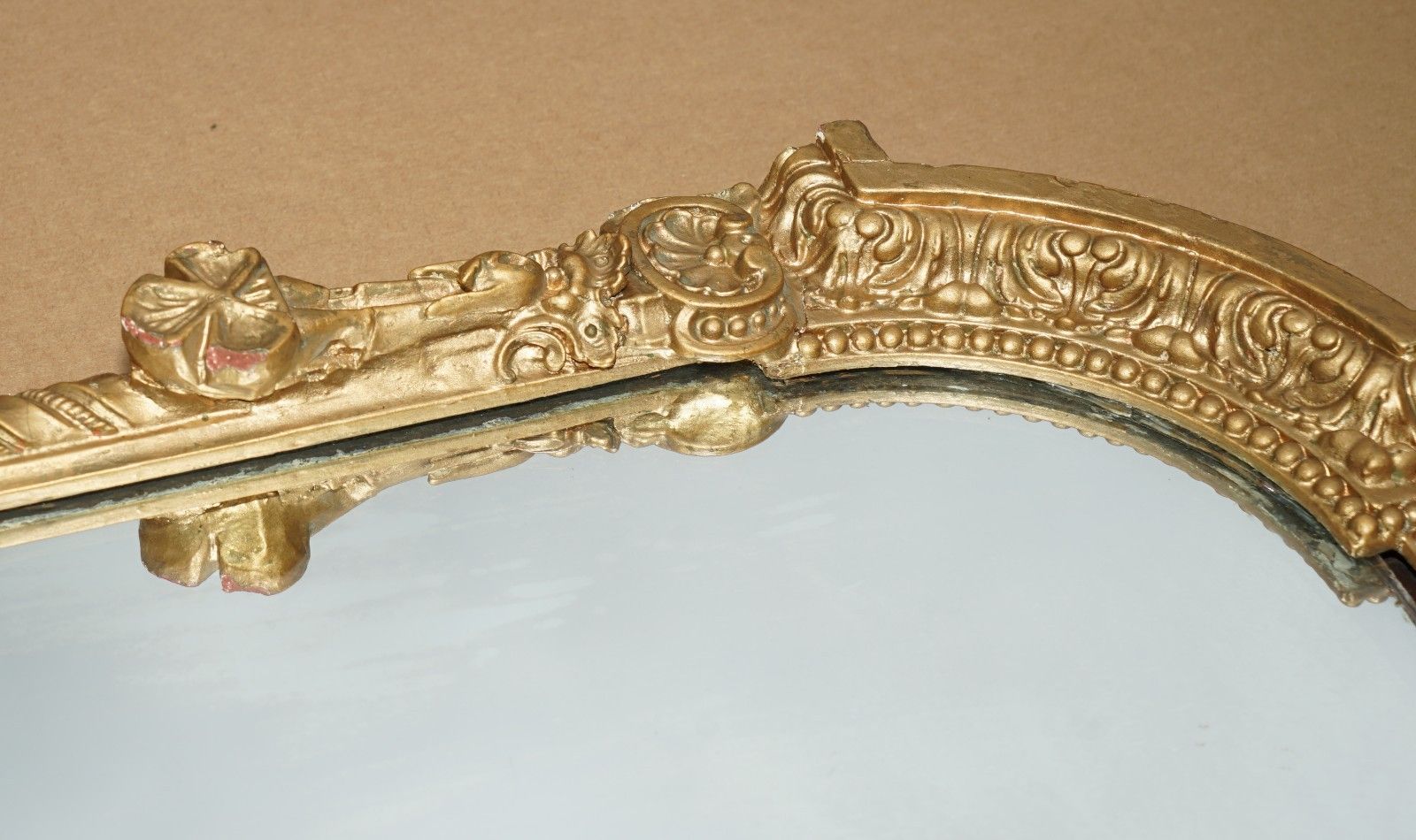 Exquisite Antique 19th Century Neoclassical Design Gold Gilt Overmantle Mirror photo vintage