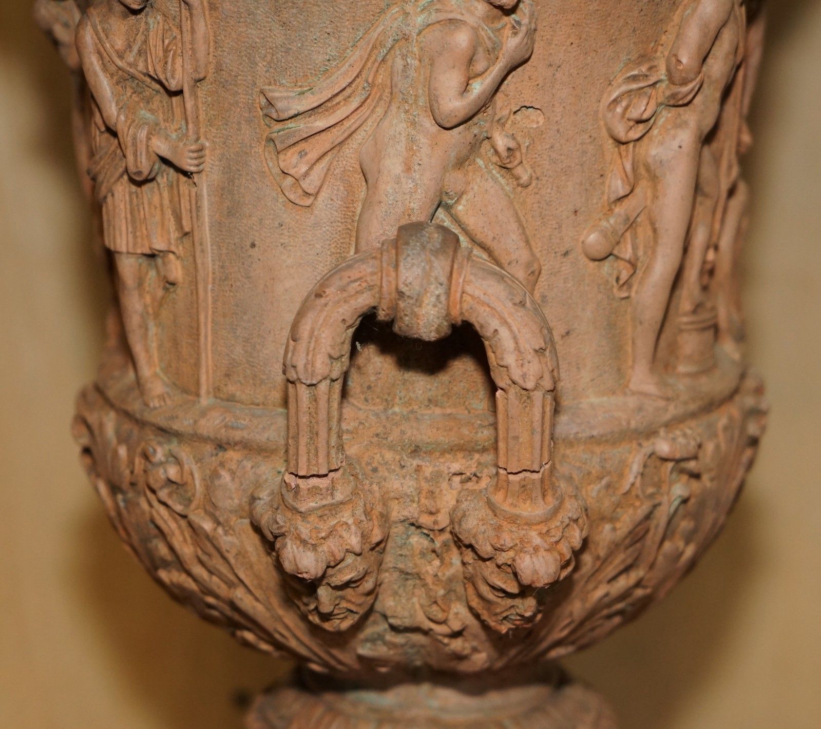 photo for sale Antique Pair Of 1880 Medicis Frescoes Of Greek Mythology Terracotta Plant Vases