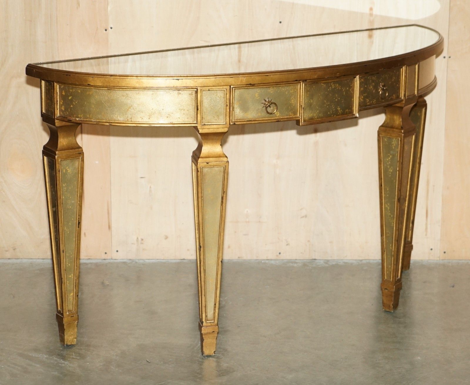 Theodore Alexander Eglomise Demilune Console Table Venetian Gold Gilt Finish photo furniture
