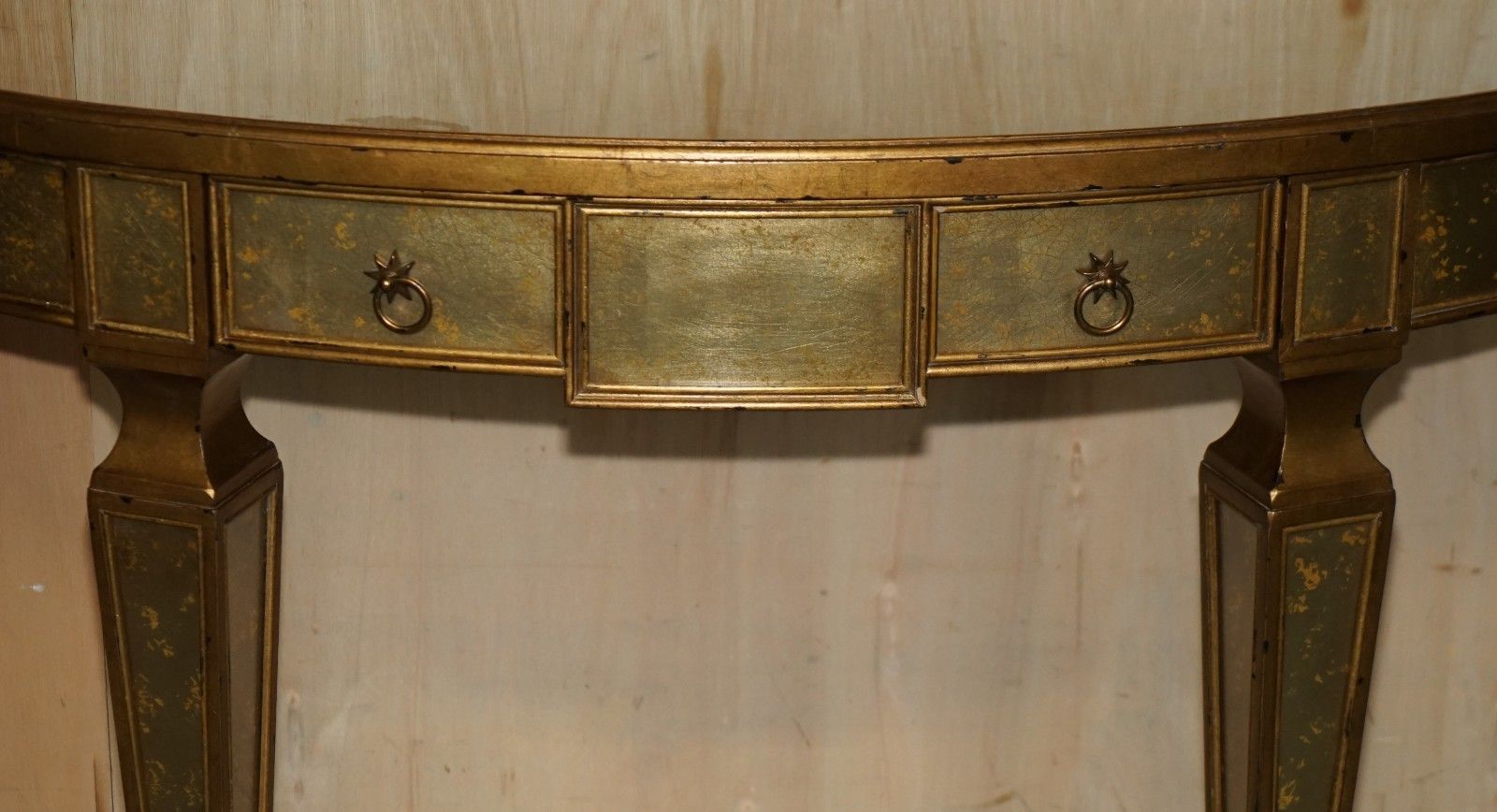 Theodore Alexander Eglomise Demilune Console Table Venetian Gold Gilt Finish photo Furniture