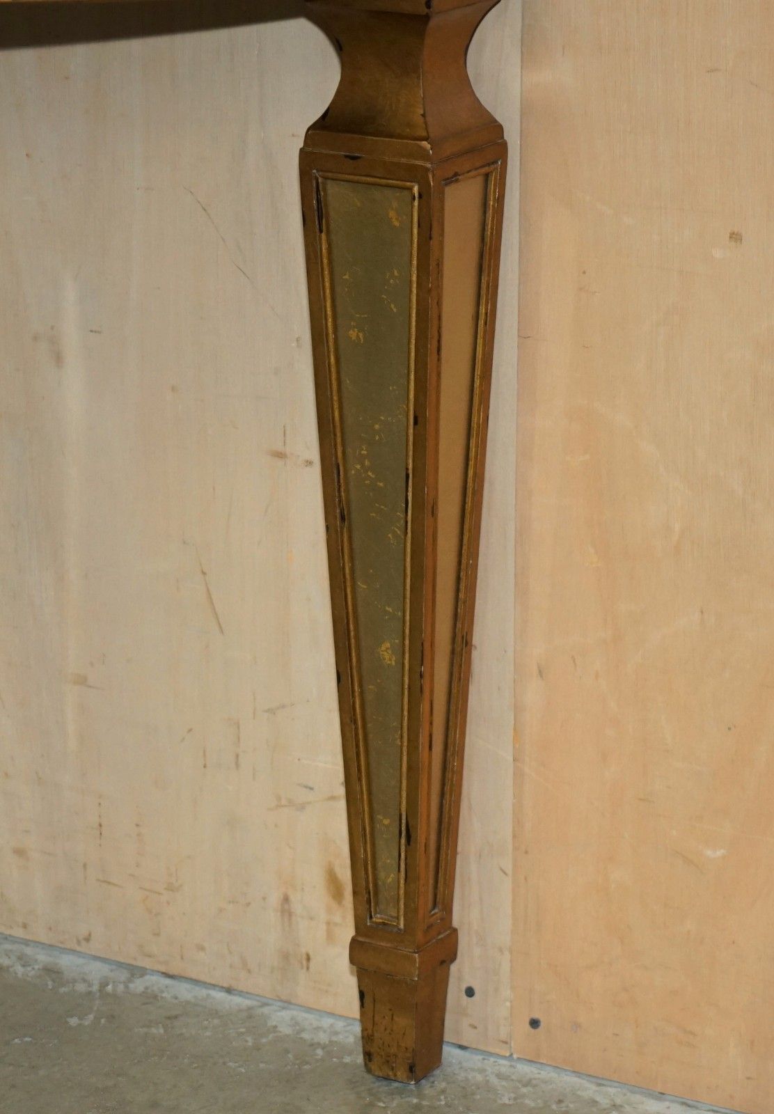 photo furniture Theodore Alexander Eglomise Demilune Console Table Venetian Gold Gilt Finish