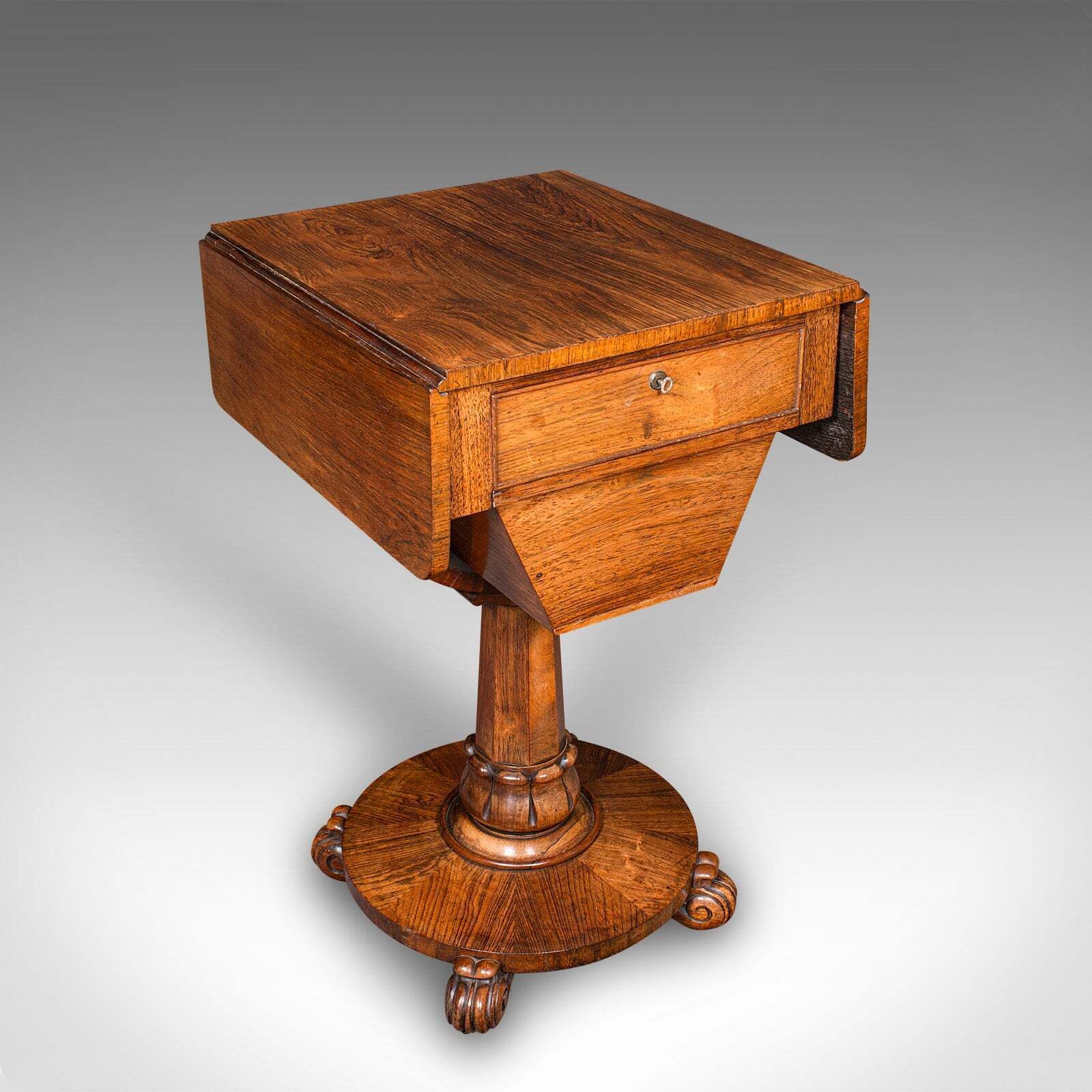 Antique Ladies Work Table, English, Drop Leaf, Sewing, Games, William IV, C.1835 photo for sale