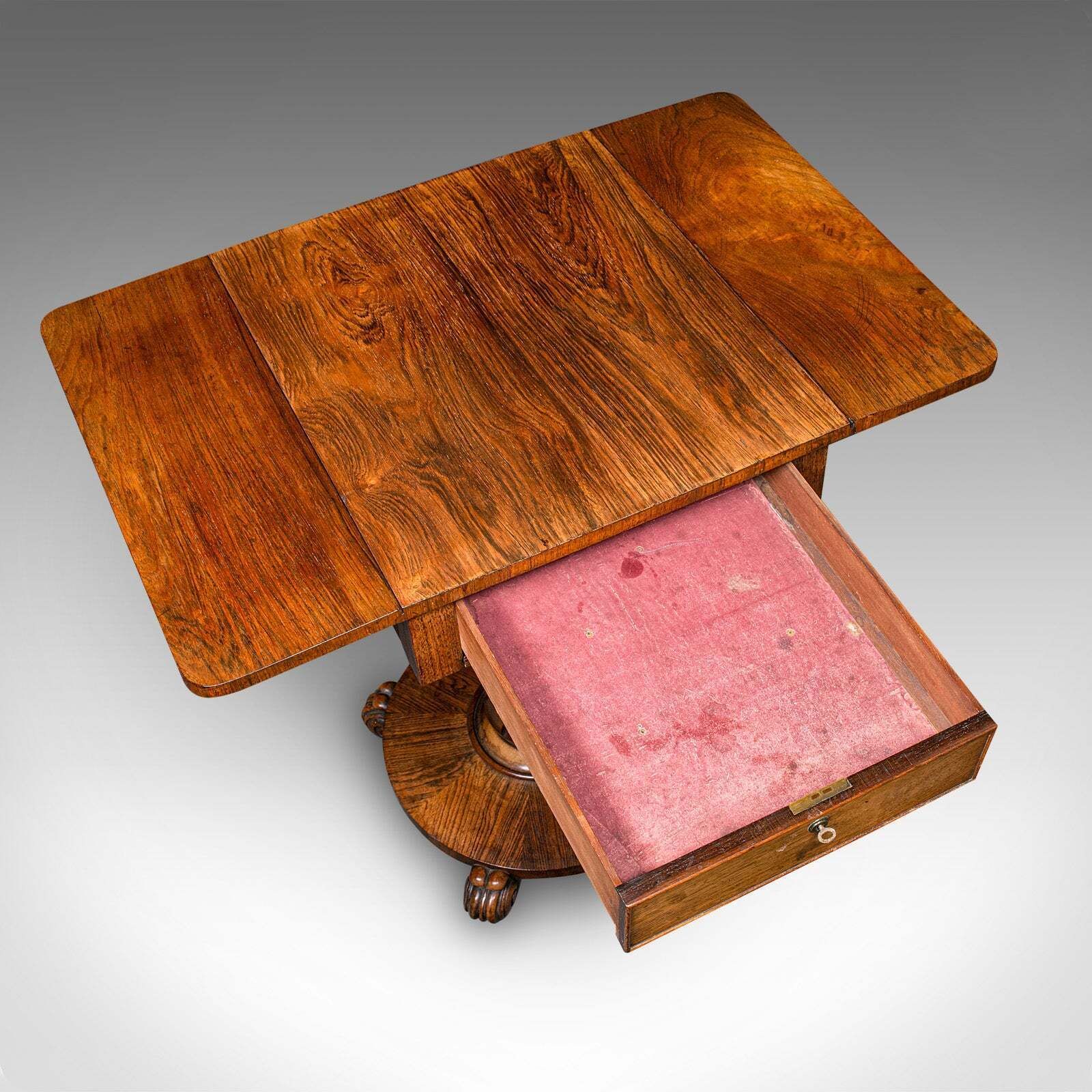 photo furniture Antique Ladies Work Table, English, Drop Leaf, Sewing, Games, William IV, C.1835