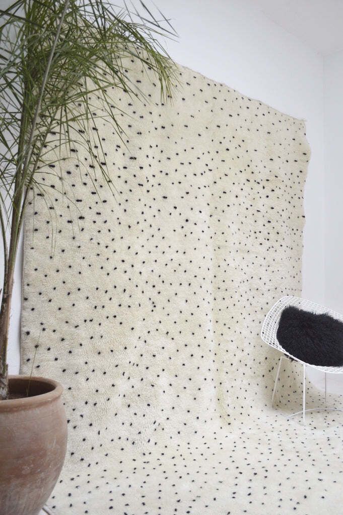 Beni Ourain Moroccan Rug Plush Pure Wool Hand Knotted Cream Black Polka Dot Custom Made Berber Carpet photo furniture