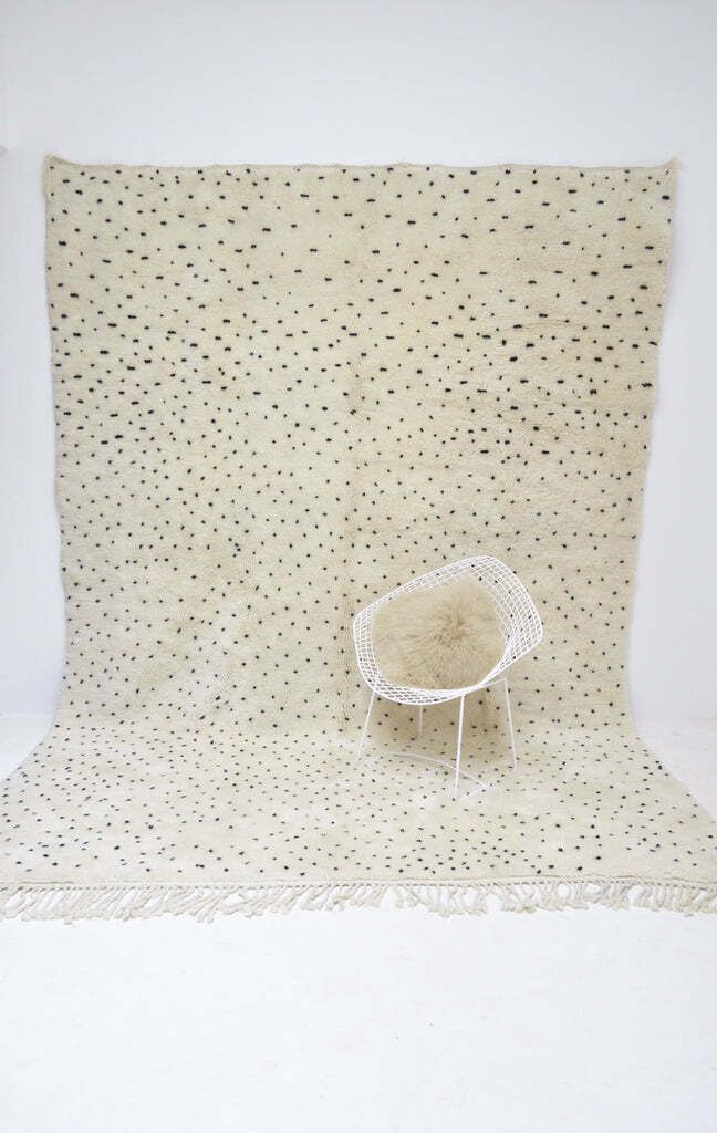 Beni Ourain Moroccan Rug Plush Pure Wool Hand Knotted Cream Black Polka Dot Custom Made Berber Carpet photo Textiles