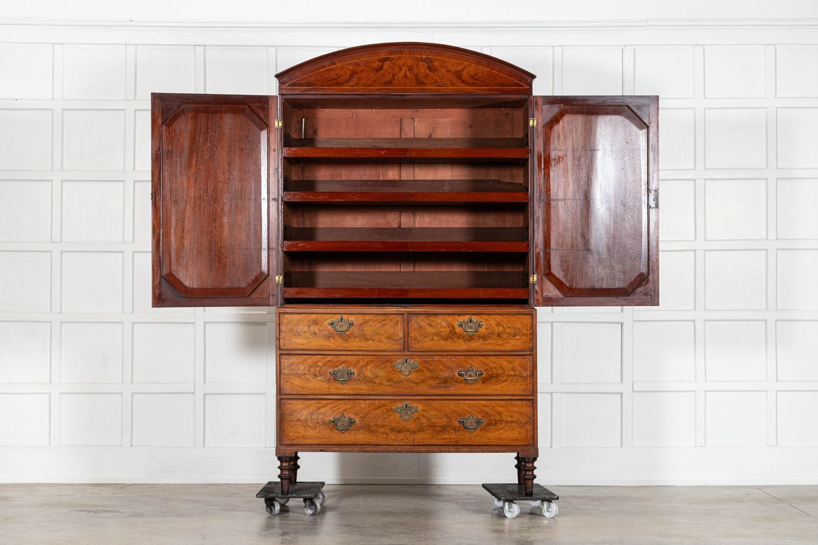 Georgian English Arched Mahogany Inlaid Linen Press photo furniture