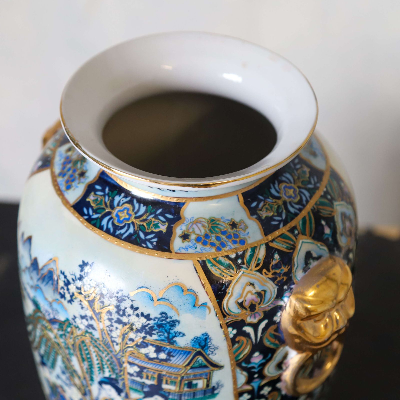 Vintage Mid 20th Century Japanese ‘Two Lions’ Imari Revival Vase With Gilt Handles photo vintage