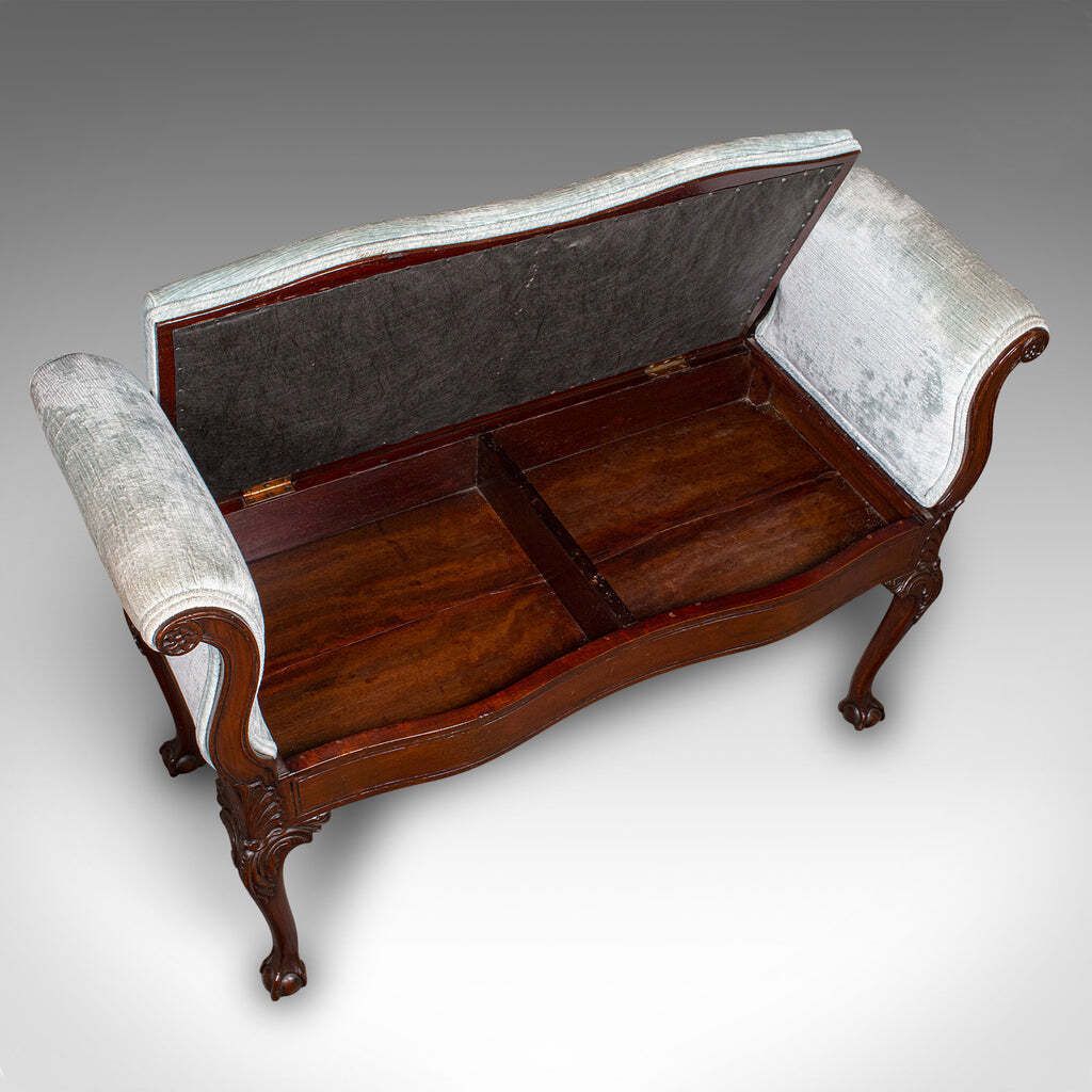 Antique Window Seat, English, Walnut, Duet, Bench, Georgian Revival, Edwardian photo vintage