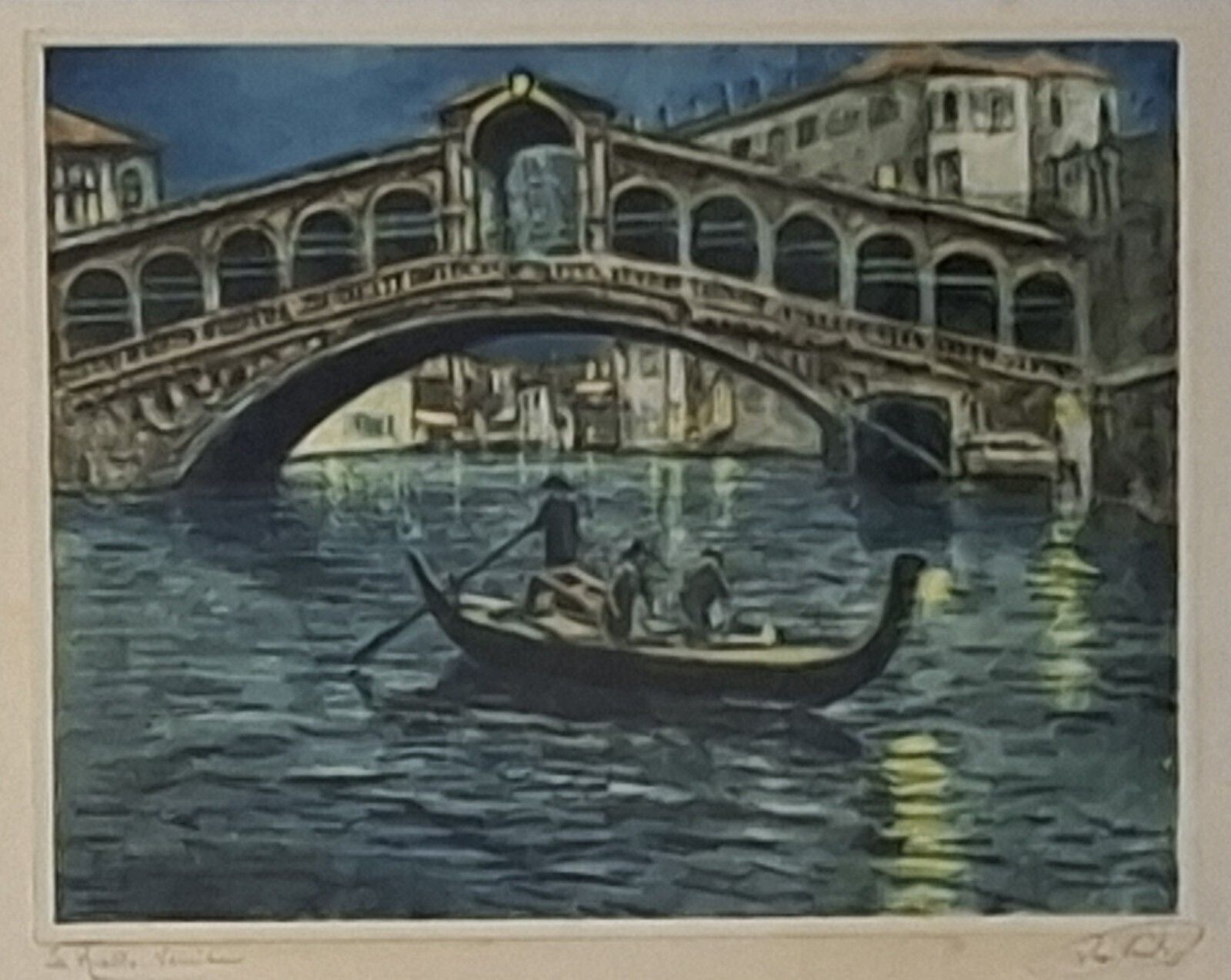 Antique Hand Coloured Etching Leon Verdier Algeria Rialto Bridge Venice Italy photo furniture