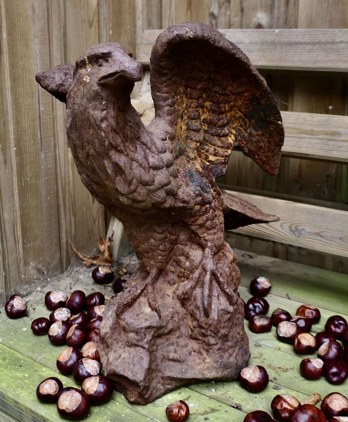 2 Old Weathered Cast Iron Eagle Statues. photo 780.0