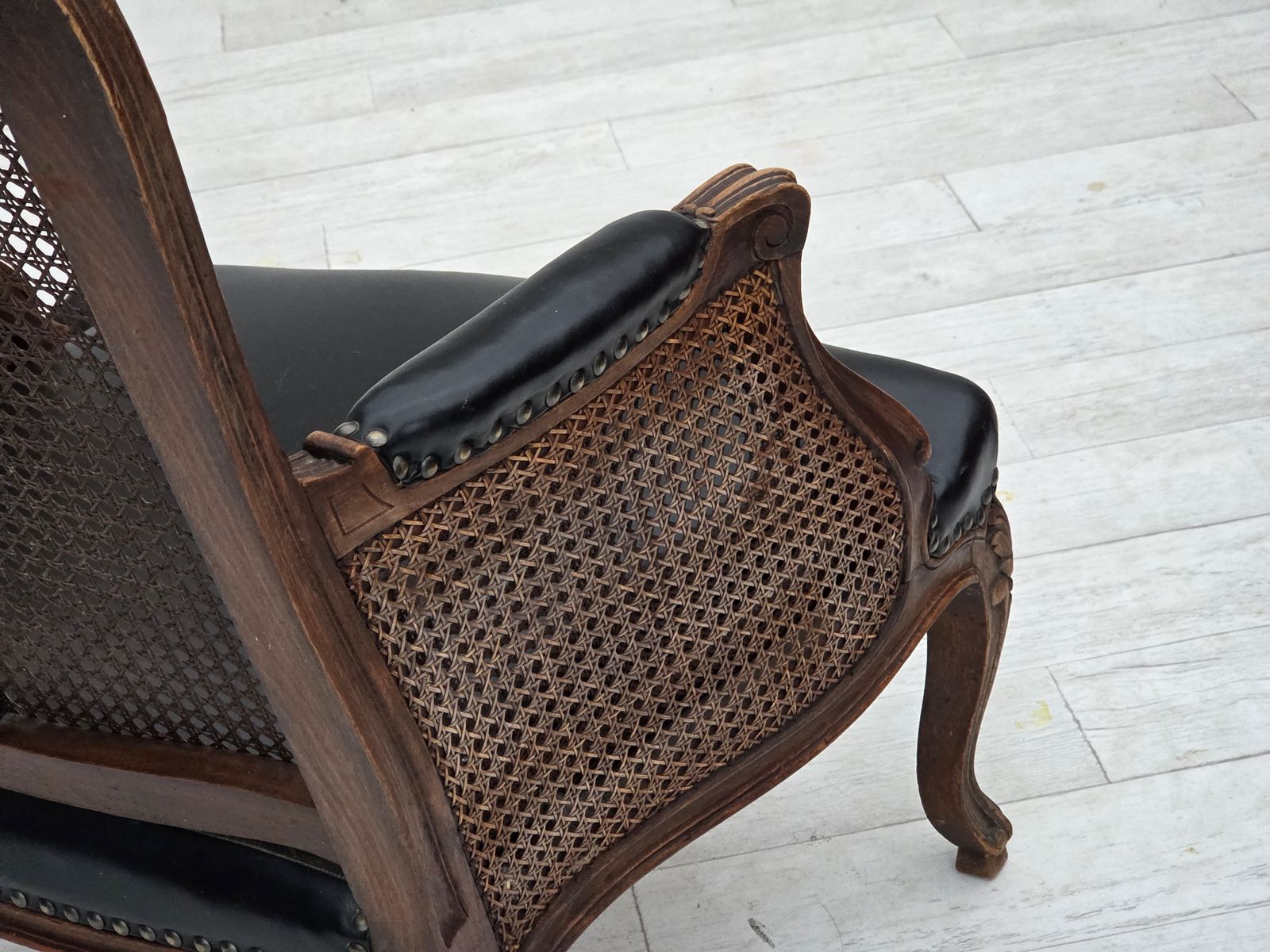 1930s, Danish Armchair, Furniture Leather, Ash Wood, Furniture Mesh, Reupholstered. photo Furniture