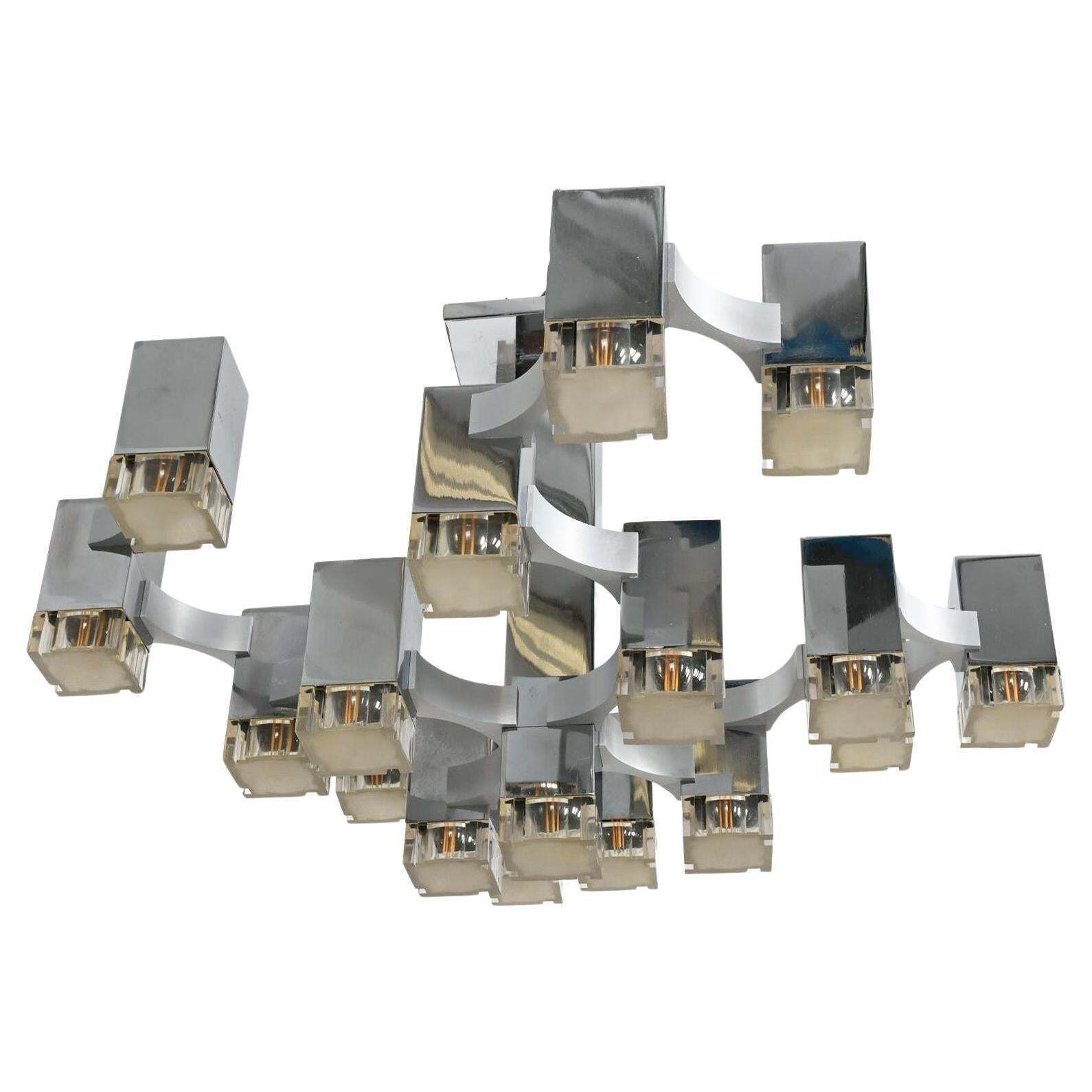 Large Gaetano Sciolari "Cubic" Chandelier Flush Mounth photo furniture